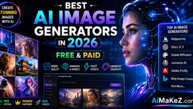 Best AI Image Generators in 2026 featuring popular AI art tools including Midjourney, DALL·E 3, Stable Diffusion, Leonardo AI, Adobe Firefly, and Bing Image Creator in a futuristic technology-themed design.