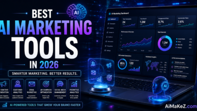 Best AI Marketing Tools in 2026 featuring AI-powered marketing dashboards, campaign automation, customer analytics, email marketing, predictive analytics, and digital marketing technology.