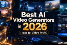 Featured image for AiMaKeZ.com article on Best AI Video Generators in 2026, showcasing a futuristic cinematic production interface with text-to-video tools.
