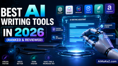 Best AI Writing Tools in 2026 ranked and reviewed featuring AI content generation, writing assistants, futuristic technology interfaces, and advanced artificial intelligence tools.