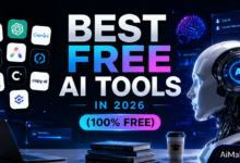 Best Free AI Tools in 2026 featured image showing futuristic AI technology, digital interfaces, AI assistants, productivity tools, neural networks, and modern business technology with the title "Best Free AI Tools in 2026 (100% Free)".