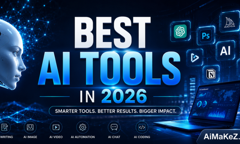 Best AI Tools in 2026 featuring artificial intelligence software, AI automation, AI writing, image generation, video creation, and productivity tools.