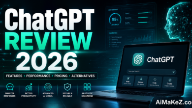 ChatGPT Review 2026 featuring AI-powered writing, coding, productivity, automation, and content creation tools with futuristic artificial intelligence technology.