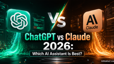 ChatGPT vs Claude 2026 comparison featuring futuristic AI interfaces, neural network visuals, and advanced artificial intelligence technology.