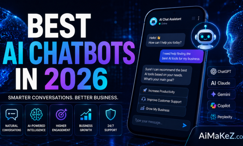 Best AI Chatbots in 2026 featured image showing AI-powered chatbot interface, conversational AI assistant, intelligent virtual assistant, futuristic chat dashboard, and digital communication technology with the title "Best AI Chatbots in 2026".