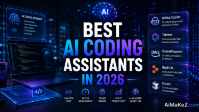 Best AI Coding Assistants in 2026 featuring AI-powered coding tools, code generation, developer dashboards, programming automation, and futuristic software development interfaces.