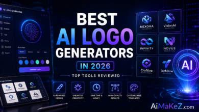 Best AI Logo Generators in 2026 featured image showing futuristic AI logo creation software, holographic logo design interface, branding dashboards, and digital design tools with the title "Best AI Logo Generators in 2026: Top Tools Reviewed".