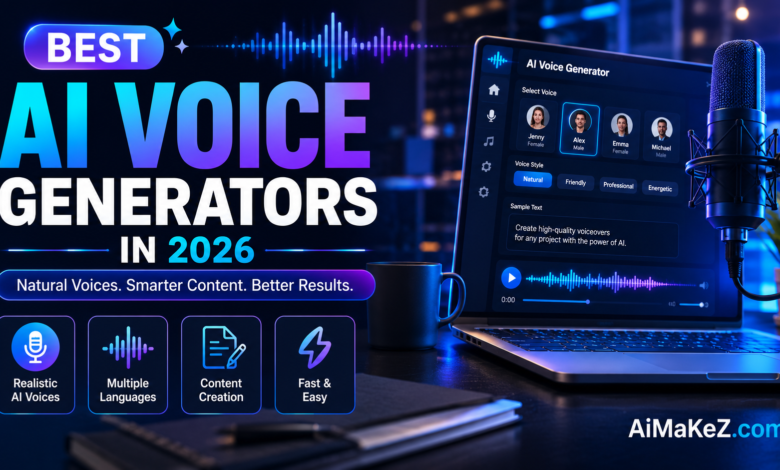 Best AI Voice Generators in 2026 featuring AI-powered voice synthesis software, text-to-speech technology, realistic voice generation, multilingual AI voices, and professional voiceover tools.