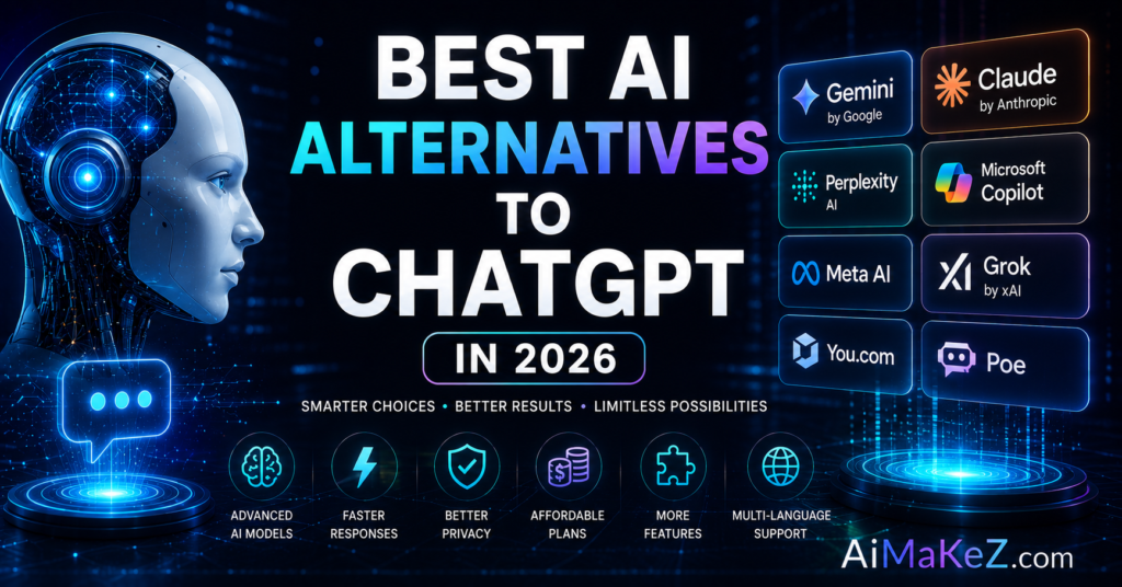 Best ChatGPT Alternatives in 2026 featured image showing top AI chatbot platforms like Gemini, Claude, Perplexity, and Microsoft Copilot